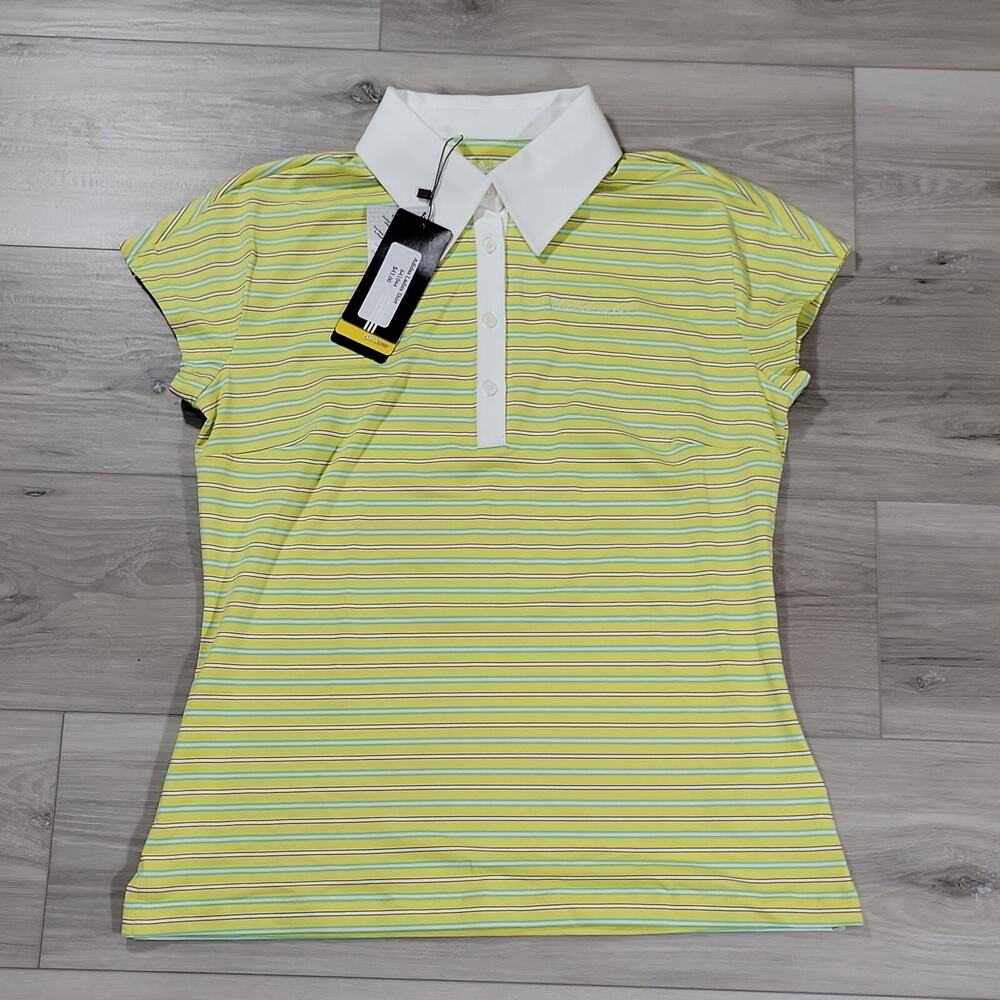 Midlothian CC Polo Shirt Women’s Medium Yellow Stripe Short Sleeve Adidas New